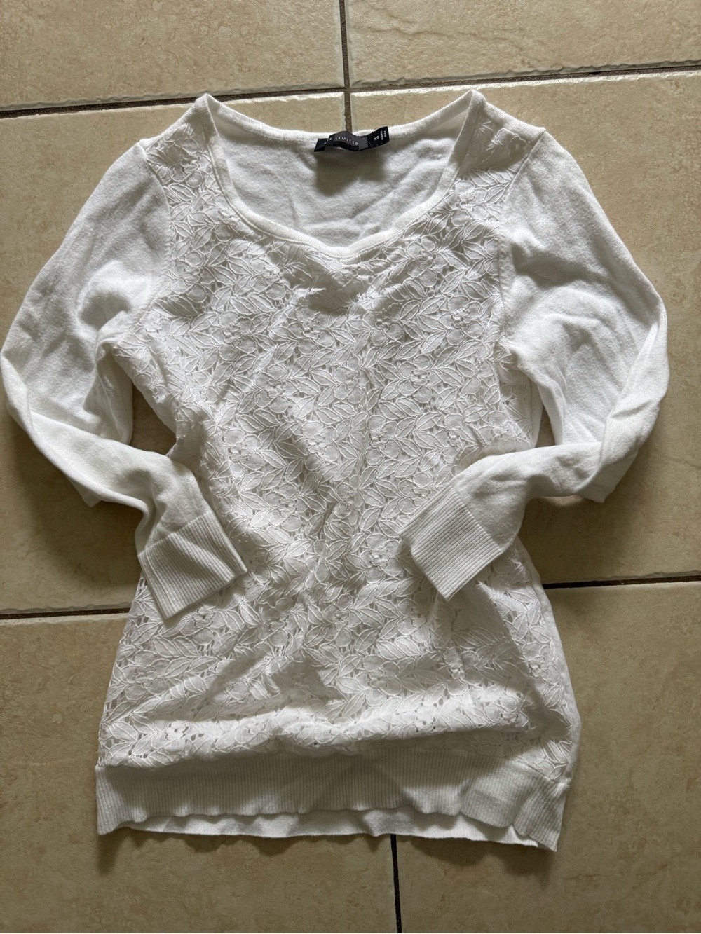 The Limited White V-Neck Lace Front Long Sleeve Top